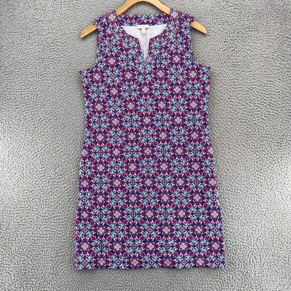 Talbots Dress Womens Petite Blue Red Floral T Shirt Shift Notch Neck Sleeveless - Picture 1 of 8